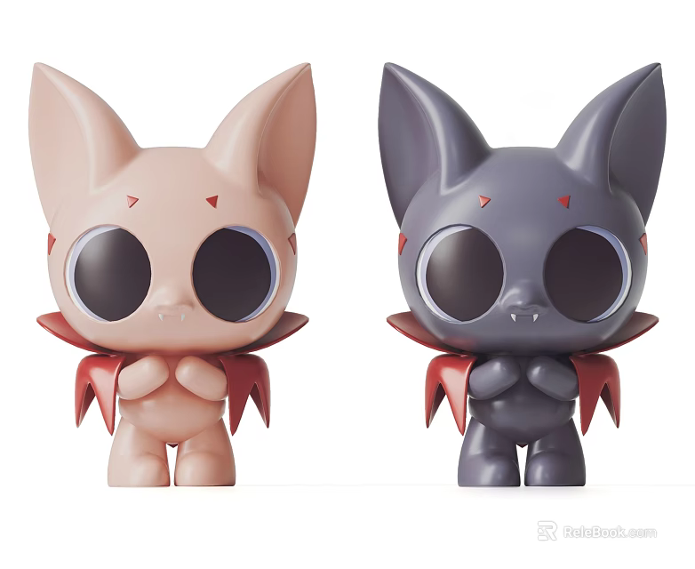 Cute Cartoon Stuffed Dolls With Big Eyes Pointed Ears And Red Wings 3d model 