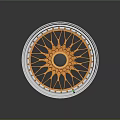 Car Alloy Wheel Featuring Silver Rim Orange Spokes Black Center Cap and Reflective Surface Design