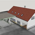 White Gas Station Building With Red Roof Fuel Pumps And ExxonMobil Canopy