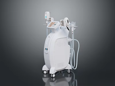 White Wheeled Medical Beauty Equipment With Display Screen And Connecting Tubes 3d model