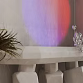 Modern Console Table With Decorative Ornaments Lighting And Artistic Backdrop 3d model