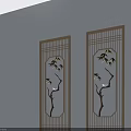 Chinese Style Swing Doors With Tree Branch And Bird Decorative Patterns 3d model