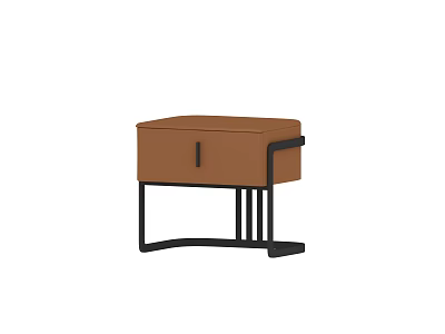 Modern Brown Bedside Table With Black Metal Frame And Single Drawer 3d model