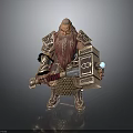 Man As Dwarf Warrior With Long Beard Wearing Detailed Armor Holding Large Hammer
