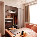 Pink Tatami Bedroom Interior With Desk Table Lamp Round Mirror And Storage Cabinets