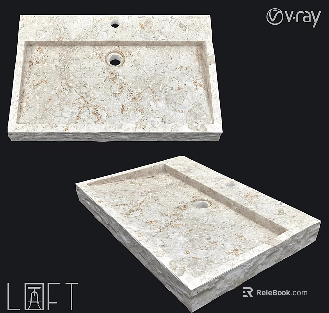 Elegant Marble Rectangular Washbasin With Smooth Surface For Modern Bathroom 3d model 