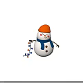 Cute Happy Snowman With Orange Hat Blue Scarf And Colorful Christmas Lights