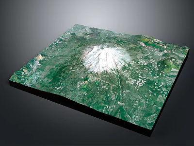 Modern 3D Terrain Model Scene With Snow Capped Volcano And Detailed Green Vegetation 3d model