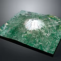 Modern 3D Terrain Model Scene With Snow Capped Volcano And Detailed Green Vegetation
