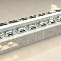 Cafeteria Buffet Setup with Long Counter Stainless Steel Food Containers and Tiled Floor