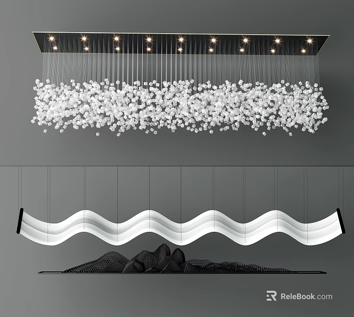 Modern Chandelier Design With Crystal Balls And Wave Shaped Structure For Interior 3d model