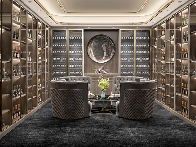 Luxury Modern Wine Cellar Interior With Seating And Wine Racks 3d model