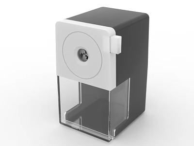 Manual Pencil Sharpener Featuring White Top Black Body And Transparent Shavings Compartment 3d model
