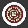 Three Tier White Cream Cake With Red Decorations And White Flower On Top