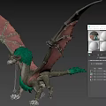 3D Dragon Model with Pink Membrane Wings Horned Head and Scales