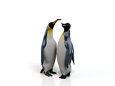 Two Penguins Standing Face to Face Interacting on White Background 3d model