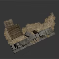 Ancient Style Stone Arch Structure With Wooden Beams And Stone Base