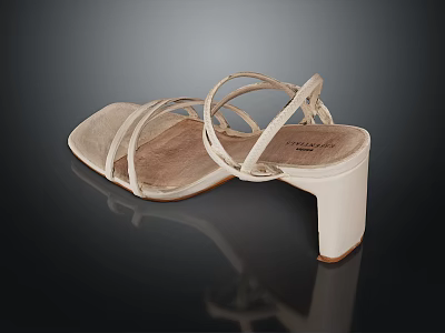 Elegant Classic Strappy Sandals with Block Heel and Neutral Tone Minimalist Design 3d model