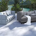 Outdoor Sectional Sofas With Light Dark Gray Upholstery White Throw Blanket Lake Mountain View