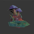 Wood Stone Mushroom Decorative Sculpture Featuring Colorful Low Poly Design And Green Leaves