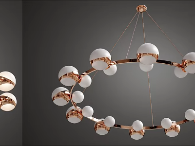 Modern Circular Chandelier With White Globe Lights And Copper Metal Frame Design 3d model
