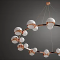 Modern Circular Chandelier With White Globe Lights And Copper Metal Frame Design