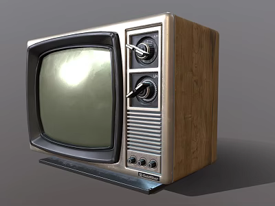 Vintage Television with Wooden Case Two Knobs and Classic Screen Design 3d model
