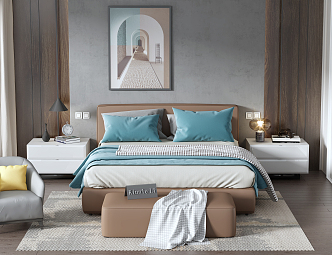 Modern Background Double Bed Italian Double Bed 3d model