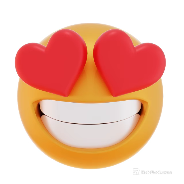 Decorative Ornament Set Featuring Yellow Smiling Face With Red Heart Shaped Eyes And White Mouth 3d model 