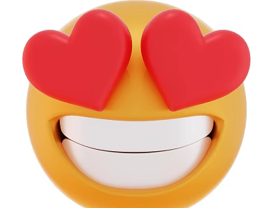 Decorative Ornament Set Featuring Yellow Smiling Face With Red Heart Shaped Eyes And White Mouth 3d model