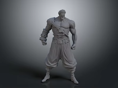 3D Model Of Muscular Warrior Character With Weapon Wrist Guards And Belt 3d model