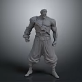 3D Model Of Muscular Warrior Character With Weapon Wrist Guards And Belt