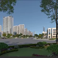 Modern High Rise Residential Buildings With Greenery And Urban Road View