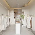 Modern Clothing Store Interior Design With Clothing Rack Sofa Floor Lamp And Wall Art