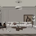 Elegant Modern Living Room Interior With Beige Sofa Round Coffee Table Chandelier And Wooden Floor