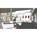 Modern Clothing Store Interior With Hanging Dresses White Sofas And Green Plants