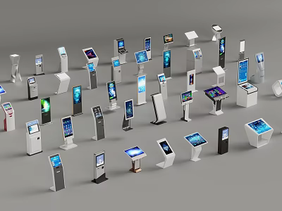 Various Self Service Kiosks With Different Designs Digital Screens And Modern Styles 3d model