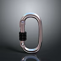Shiny Silver Metallic Carabiner With Black Locking Mechanism And Smooth Reflective Surface