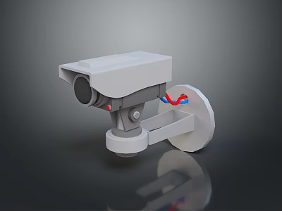 Modern White Security Surveillance Camera With Rotating Mount And Cables 3d model