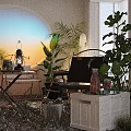 Cozy Hotel Public Lounge Area With Sunlight Lush Plants Wooden Table And Comfortable Seating