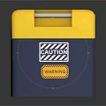 Tactical Military Weapon With Yellow Blue Cube Shaped Body White Top Handle And Side Labels