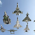 Multiple Fighter Jets Flying In Formation Against Clear Blue Sky 3d model