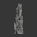 Light Blue Traditional Linen Robe With Red Trimmed Cuffs And Hem