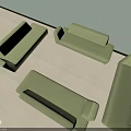 Light Green Multi Seat Sofas with Four Different Shapes Against Wall on Light Colored Floor 3d model