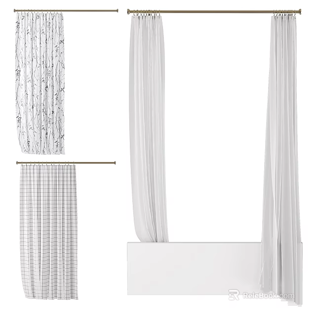 Various Design Shower Curtains And Towels For Washing Daily Home Essentials 3d model 