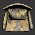 Modern Accent Chair With Geometric Pattern Pillow In Orange Yellow Gray And Wooden Legs