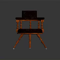 Orange Wooden Frame Accent Chair With Dark Brown Leather Seat And Carved Armrests