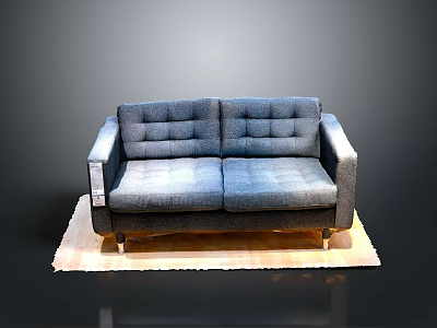Gray Tufted Two Seater Sofa With Square Armrests Metal Legs On Light Colored Rug 3d model
