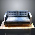 Gray Tufted Two Seater Sofa With Square Armrests Metal Legs On Light Colored Rug
