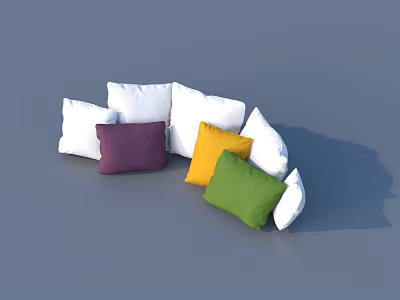 Colorful Throw Pillows in White Purple Yellow Green Curved Arrangement for Home Decor 3d model